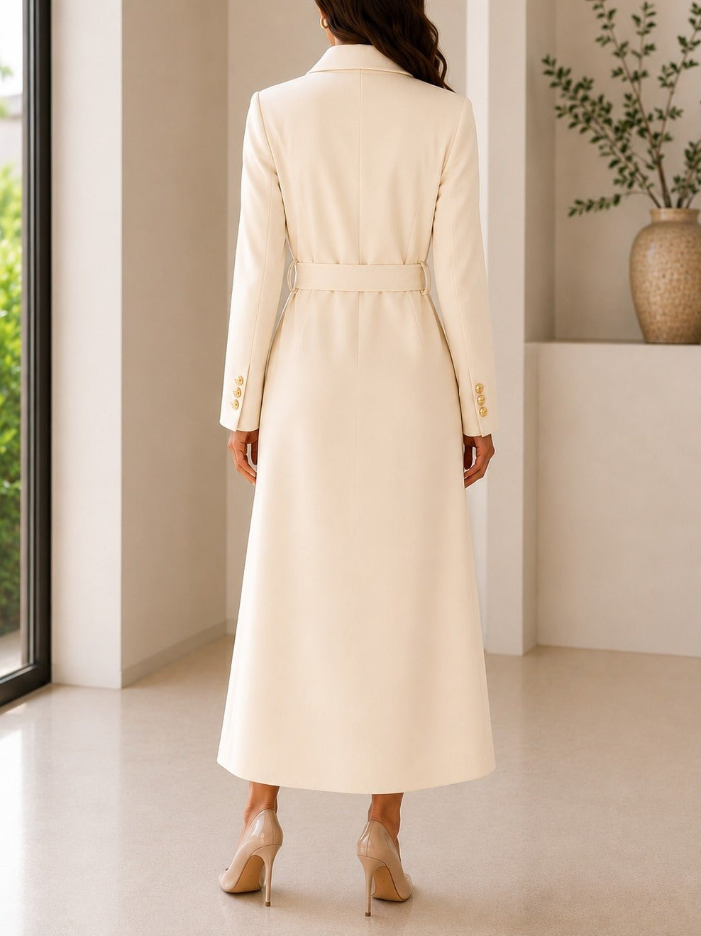 Ladies Cream Side Collar Double Breasted Melton Coat - StylePhase SA