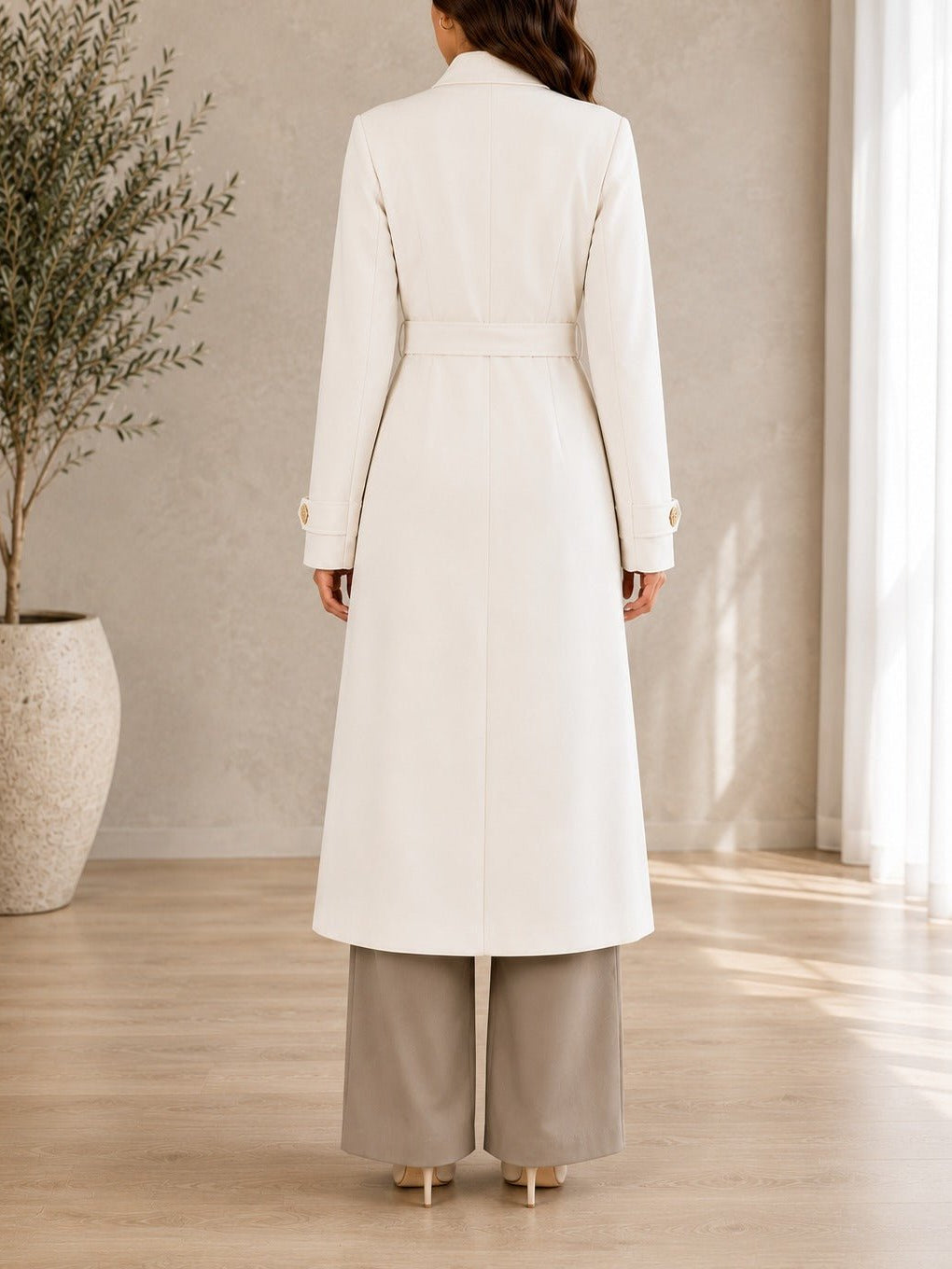 Ladies Cream Side Collar Melton Coat - StylePhase SA