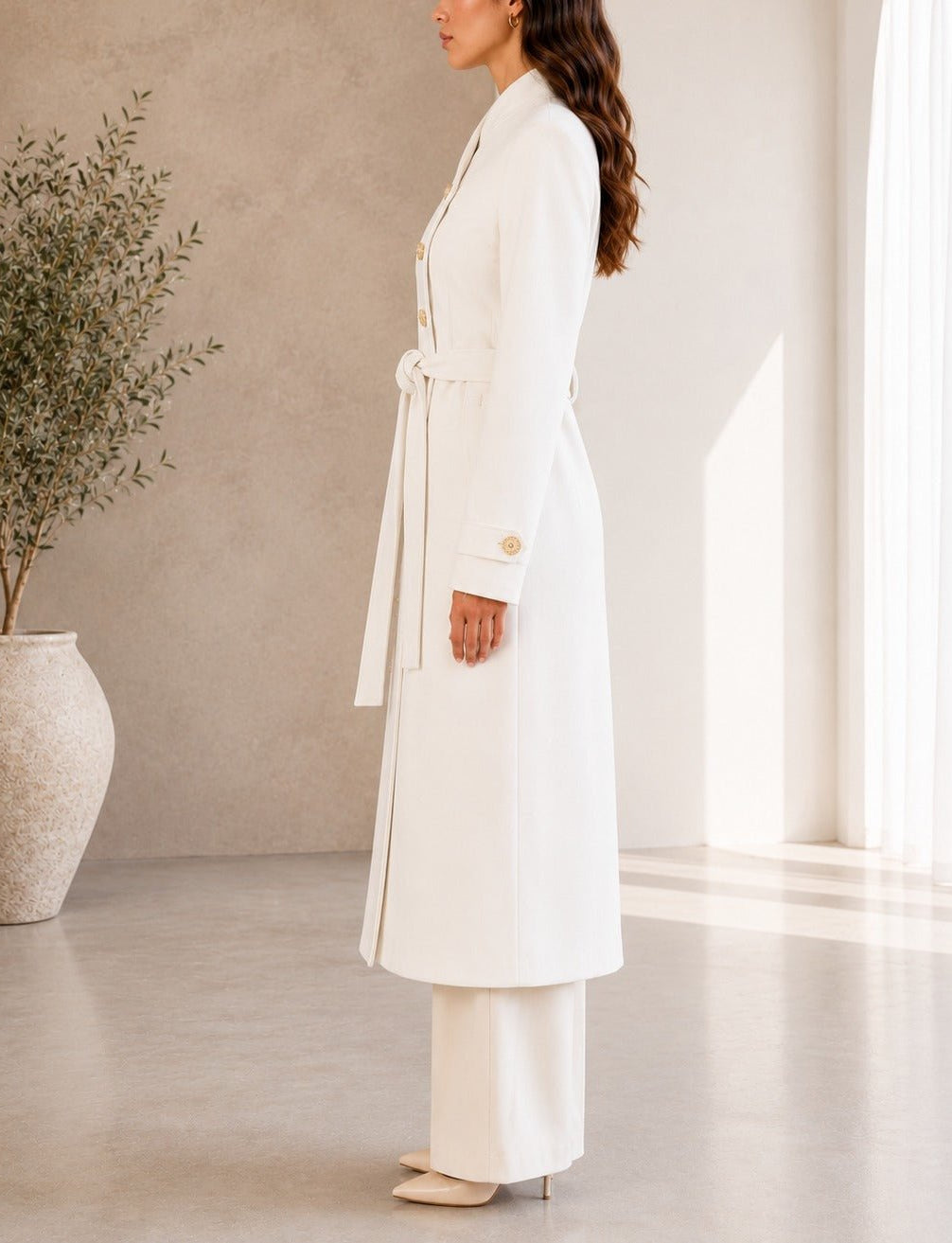 Ladies Cream Side Collar Melton Coat - StylePhase SA