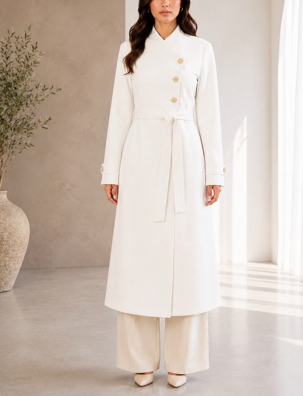 Ladies Cream Side Collar Melton Coat - StylePhase SA
