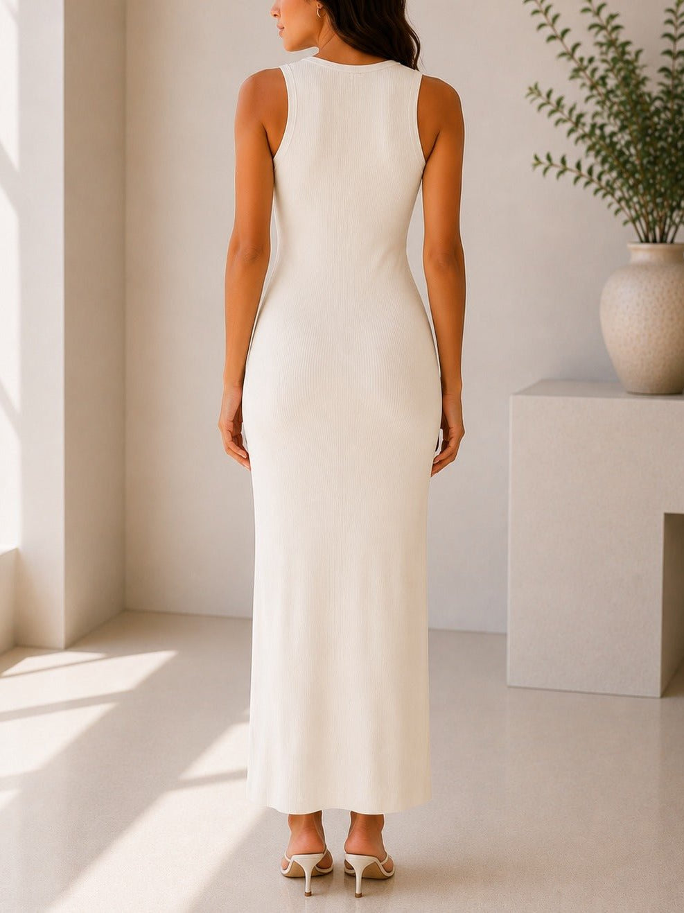 Ladies Cream Sleeveless Twist Front Maxi Dress - StylePhase SA