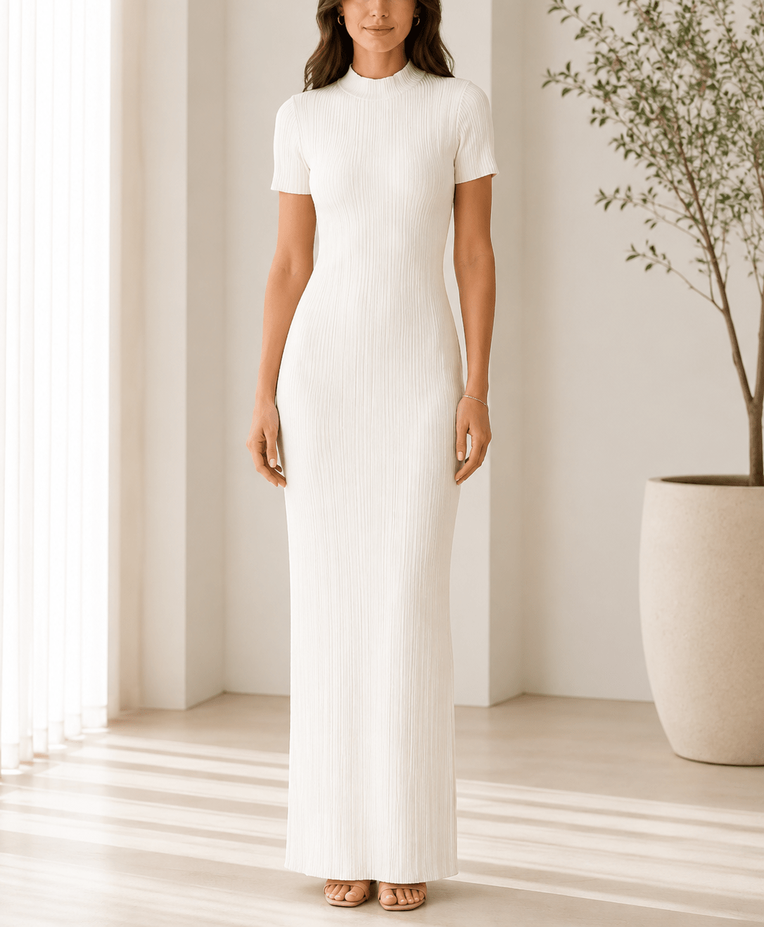 Ladies Cream Textured Maxi Dress - StylePhase SA