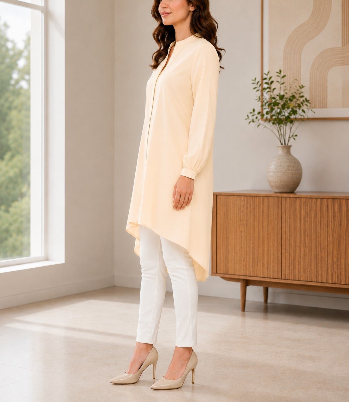 Ladies Cream Tunic Longer Length Shirt - New Feeling - StylePhase SA