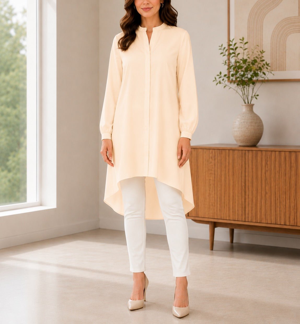 Ladies Cream Tunic Longer Length Shirt - New Feeling - StylePhase SA