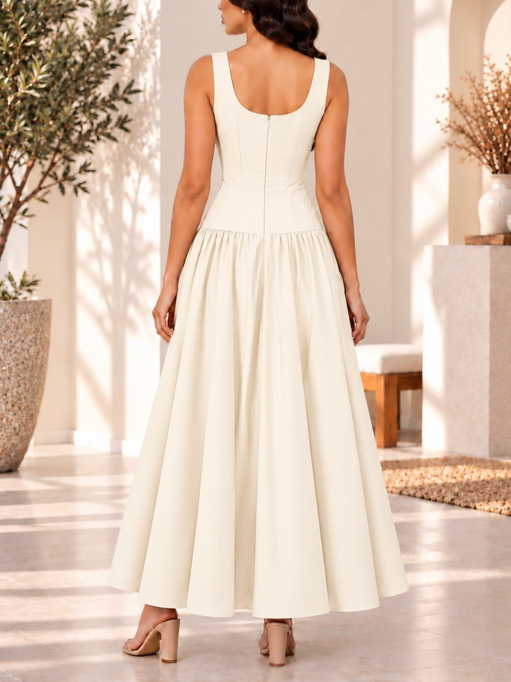 Ladies Cream Zip Back Button Front Dress - StylePhase SA