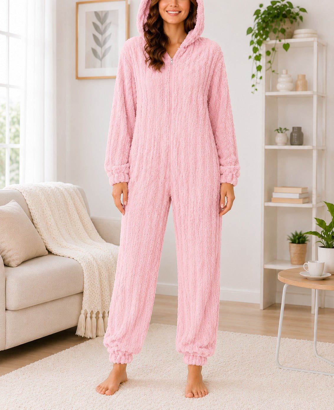 Ladies Cuffed Pink Plush Onesie - StylePhase SA