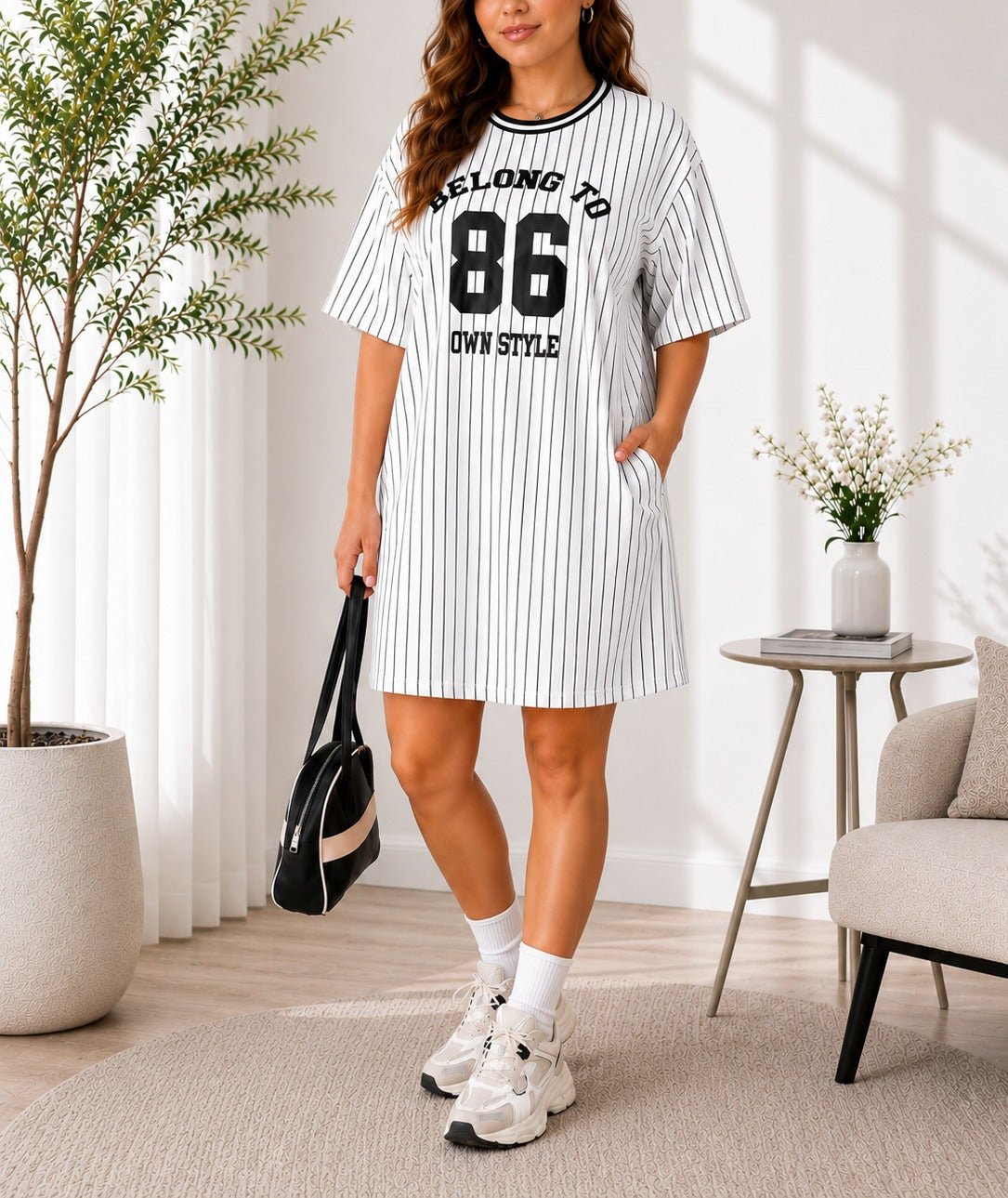 Ladies Curve Plus Black Printed Stripe Shirt - StylePhase SA
