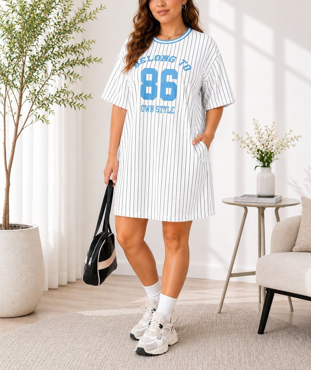 Ladies Curve Plus Blue Printed Stripe Shirt - StylePhase SA