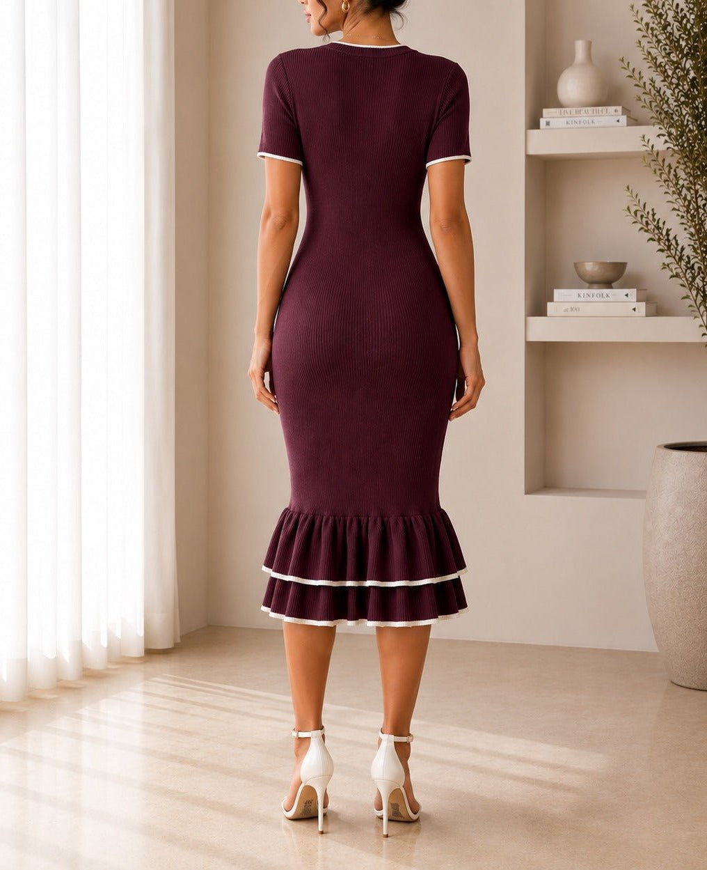 Ladies Dark Brown Jersey Ruffle Dress- New Feeling - StylePhase SA