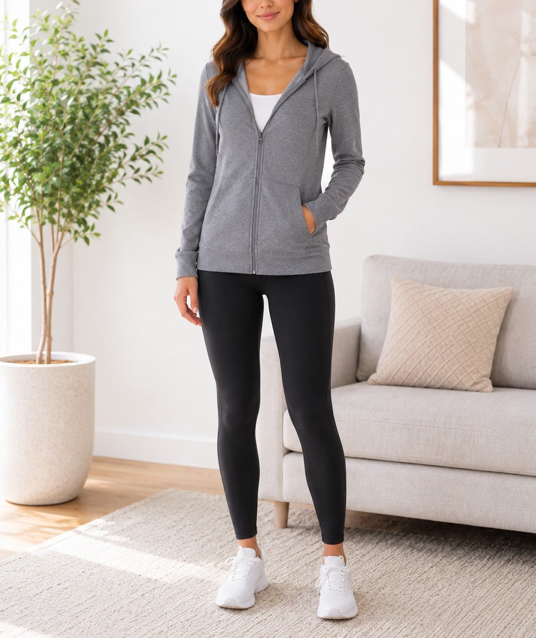 Ladies Dark Grey Jersey Hoody Top - StylePhase SA