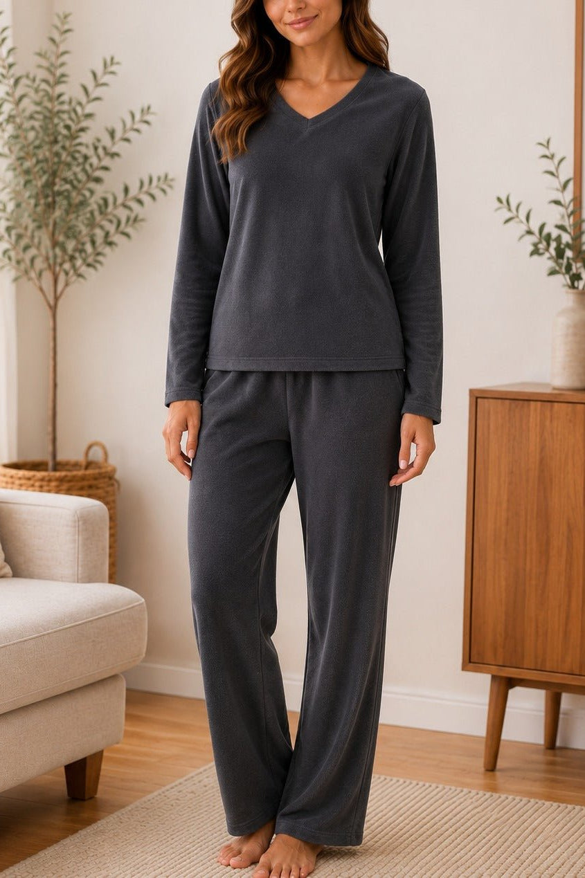 Ladies Dark Grey Polar Fleece Pyjama Set - StylePhase SA