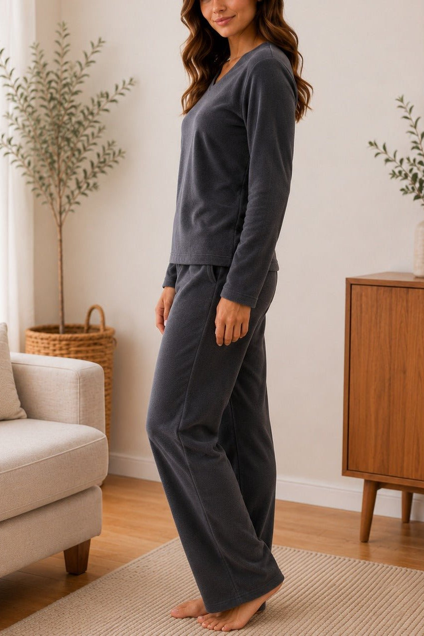 Ladies Dark Grey Polar Fleece Pyjama Set - StylePhase SA