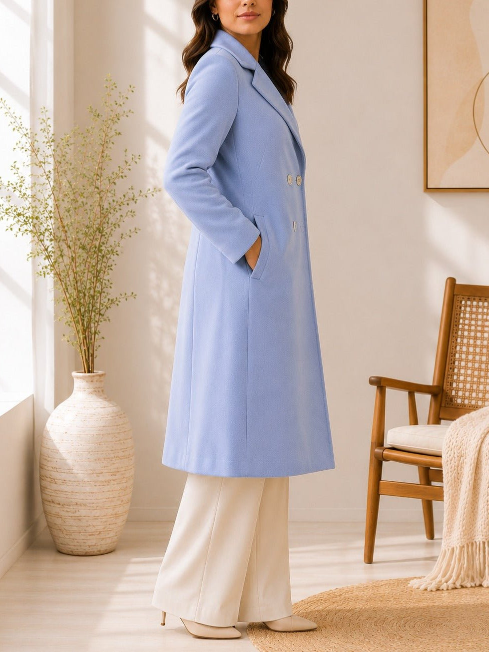 Ladies Double Breast Melton Coat -Baby Blue - StylePhase SA