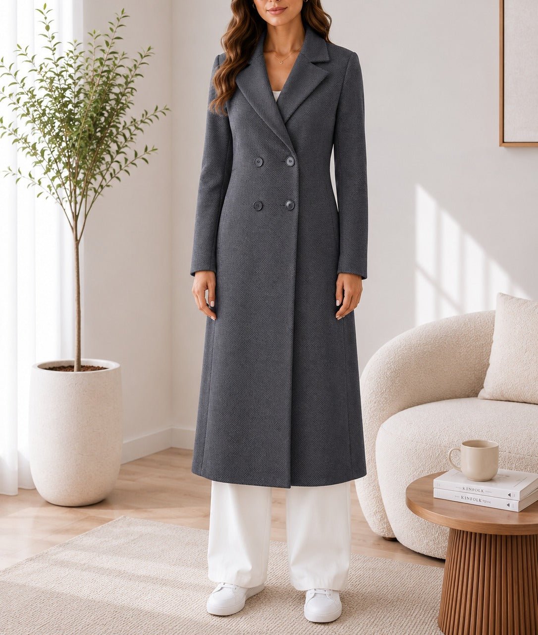 Ladies Double Breast Melton Coat Charcoal Grey - StylePhase SA