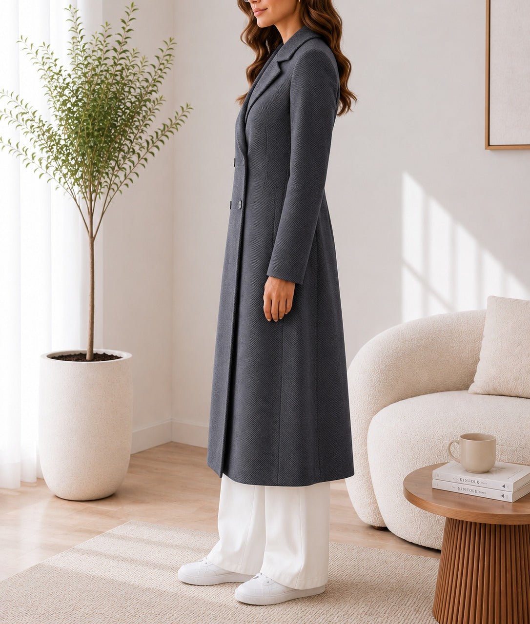 Ladies Double Breast Melton Coat Charcoal Grey - StylePhase SA