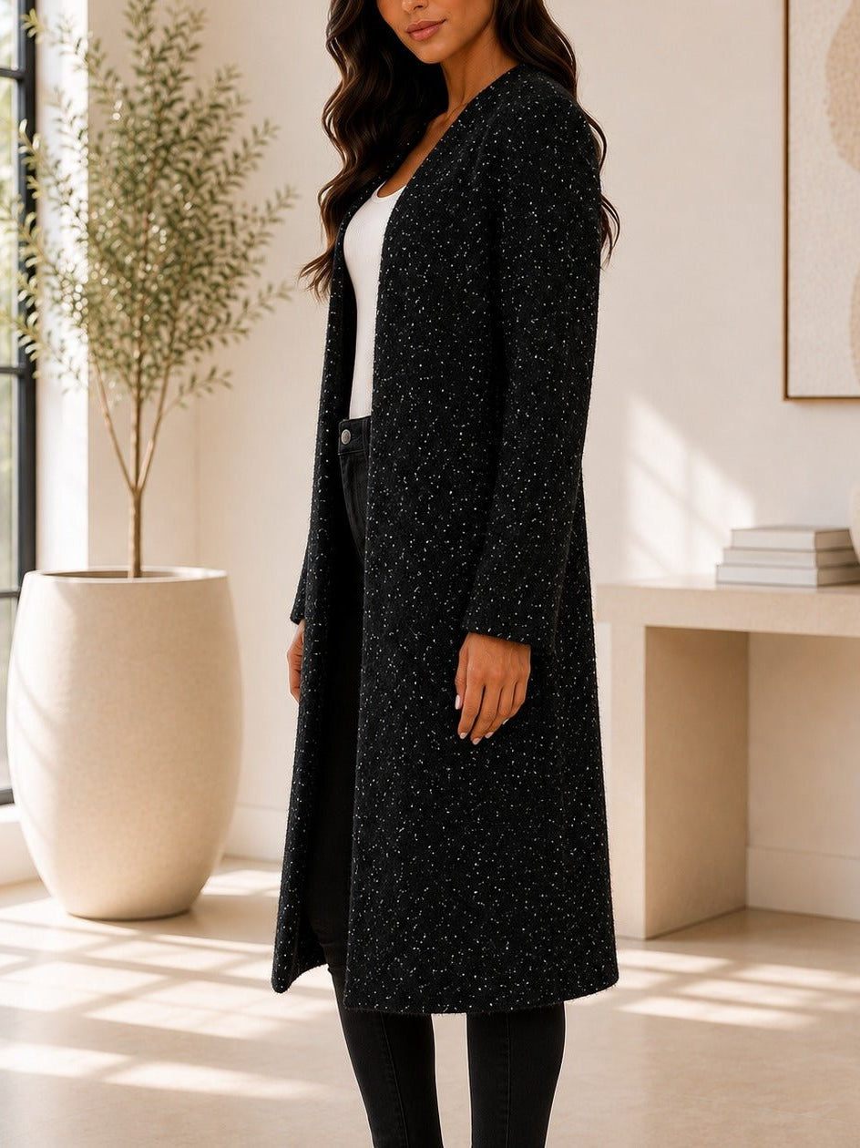 Ladies Fleece Black Open Coat - StylePhase SA