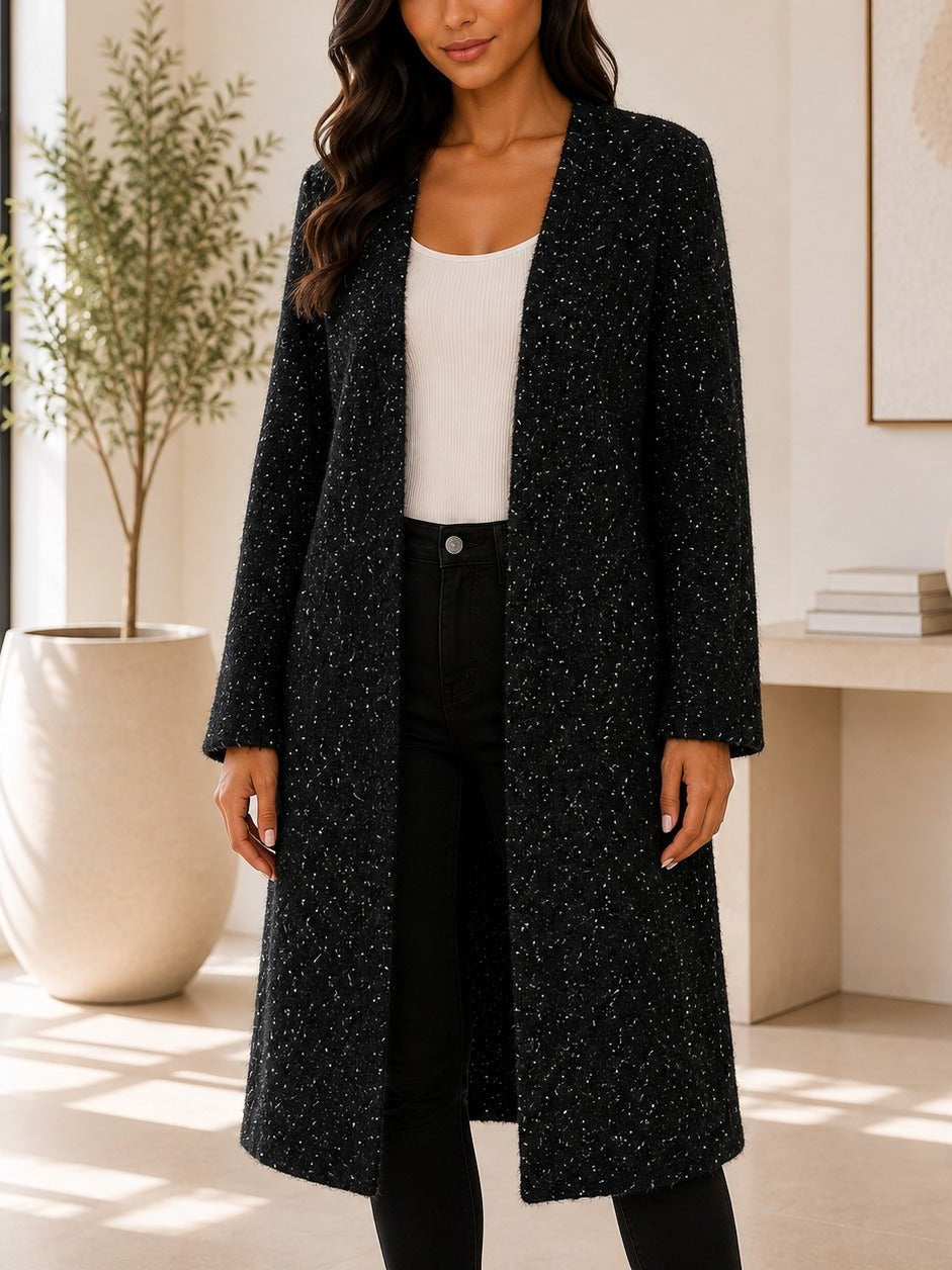 Ladies Fleece Black Open Coat - StylePhase SA