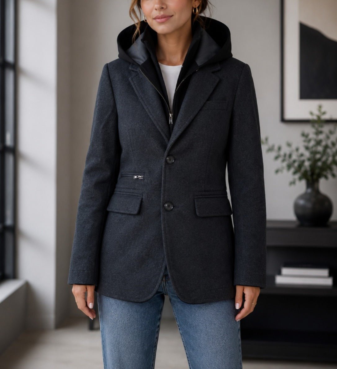 Ladies Fleece Hoody Lined Jacket - Charcoal Grey - StylePhase SA