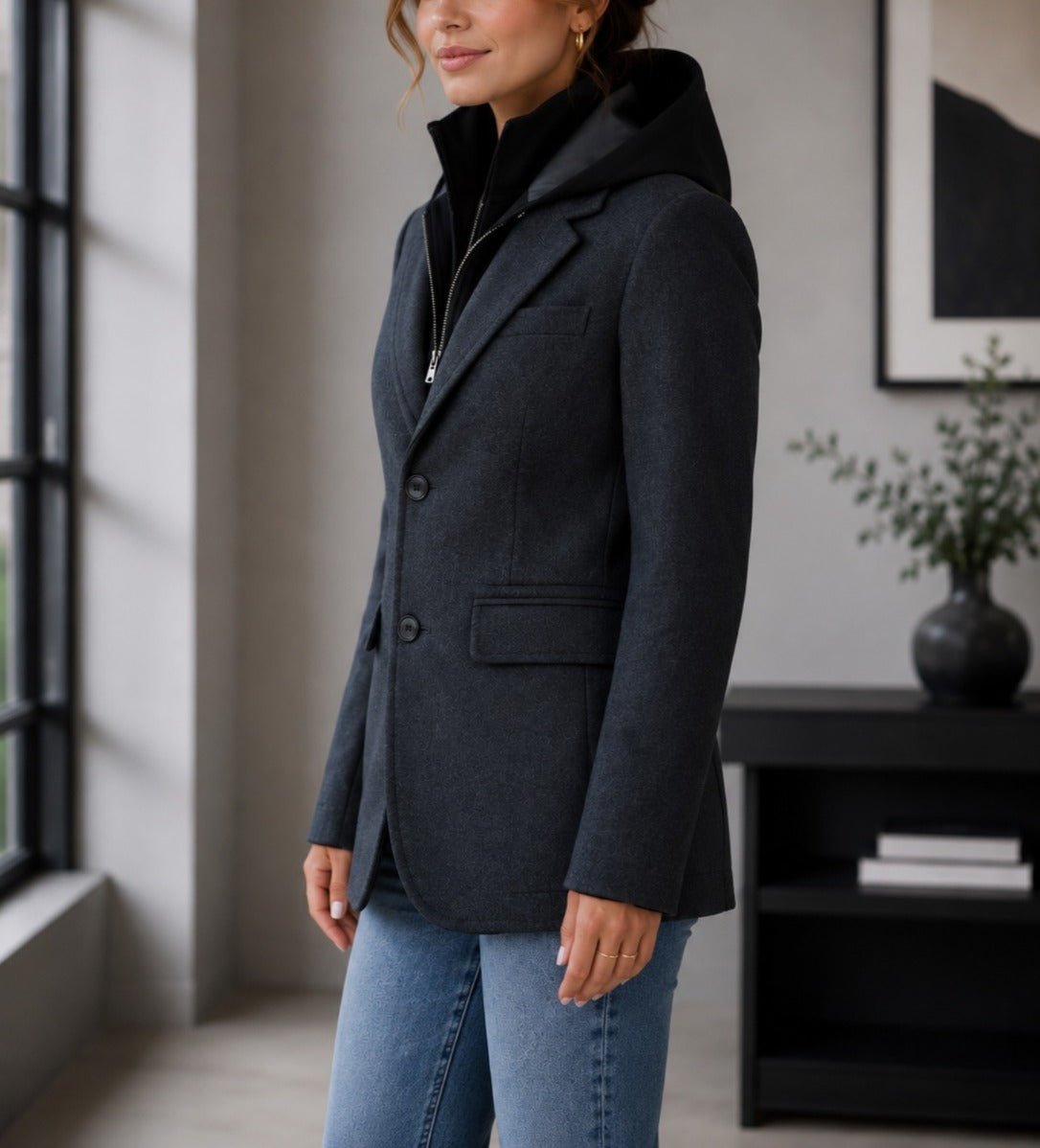 Ladies Fleece Hoody Lined Jacket - Charcoal Grey - StylePhase SA