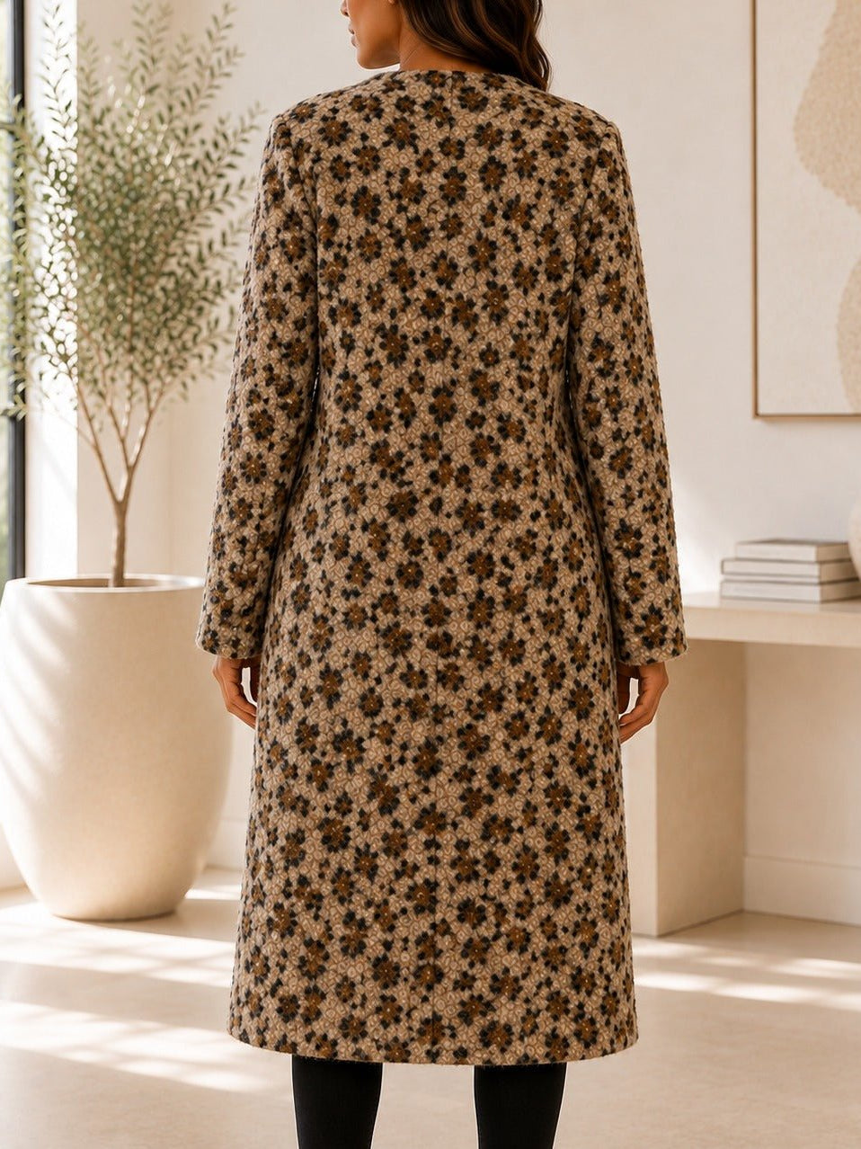 Ladies Fleece Leopard Print Open Coat - StylePhase SA