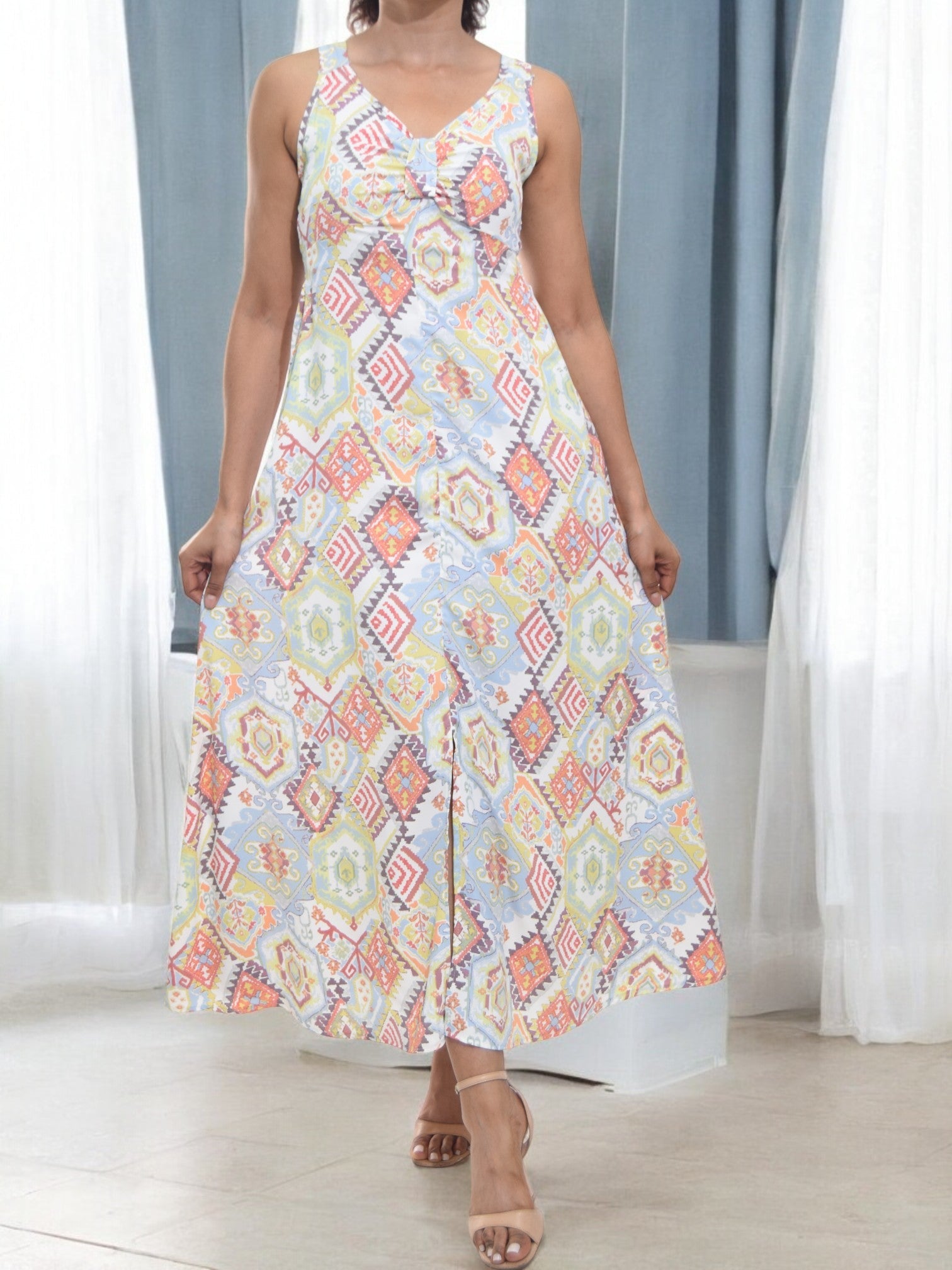 Ladies Front Slit Dress - Diamond Print - StylePhase SA