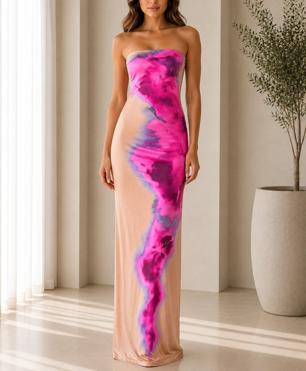 Ladies Fuchsia Tie-Dye Maxi Dress - StylePhase SA