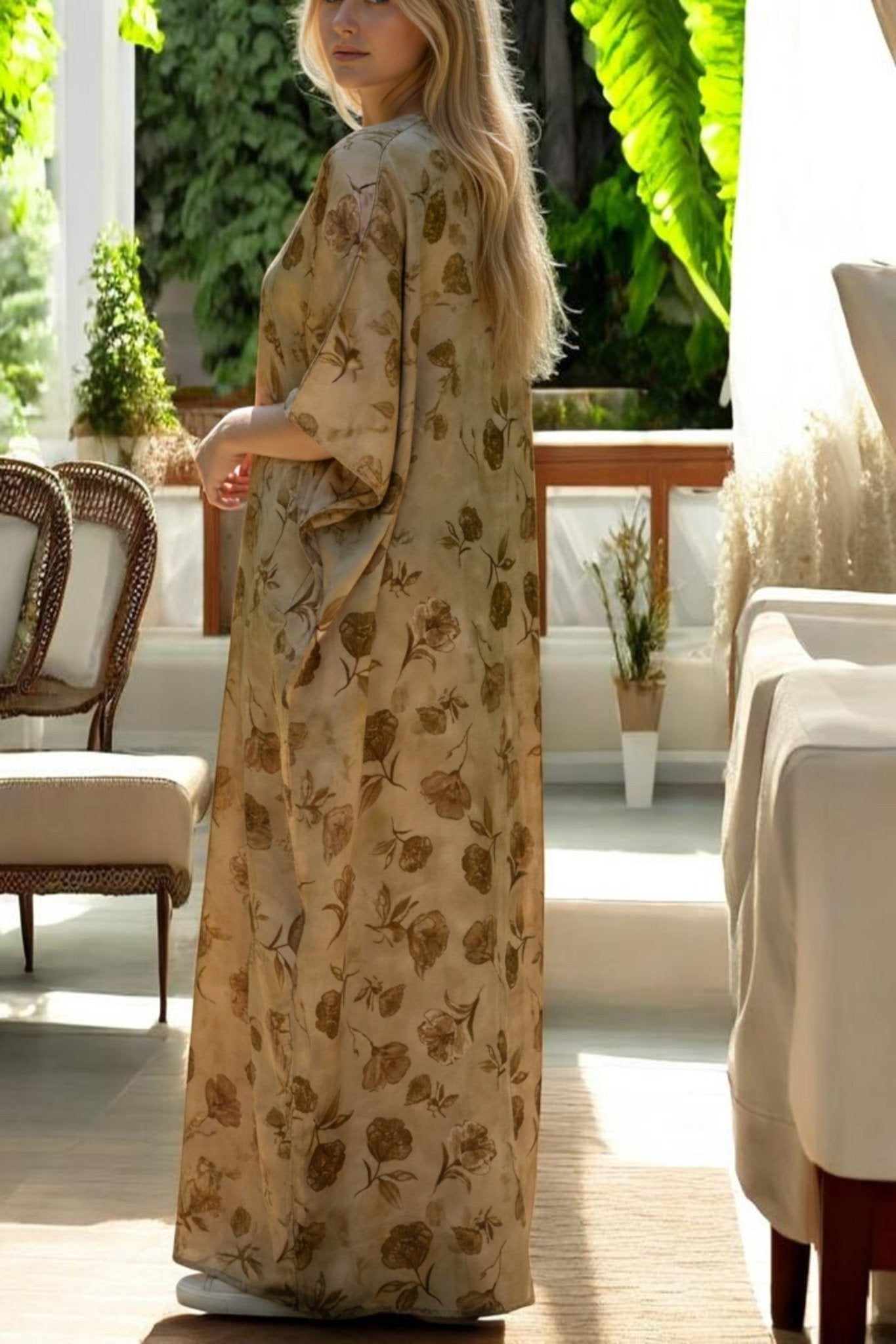 Ladies Gold Floral Free Size Kaftan - StylePhase SA
