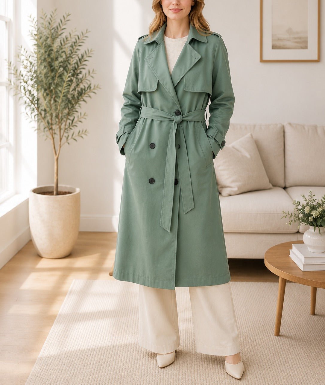 Ladies Green Lined Trench Coat - StylePhase SA