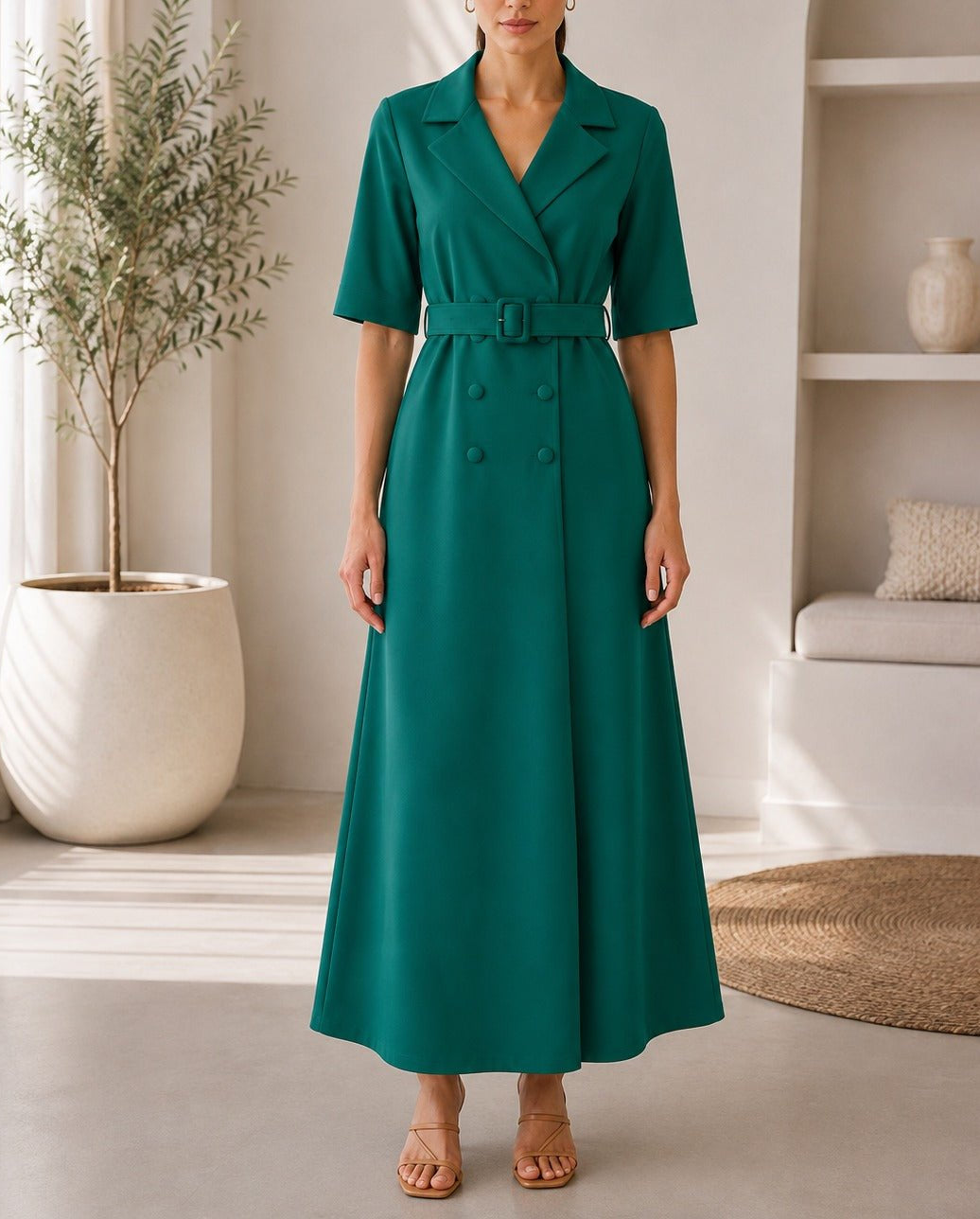 Ladies Green New Feeling Double Breast Dress - StylePhase SA