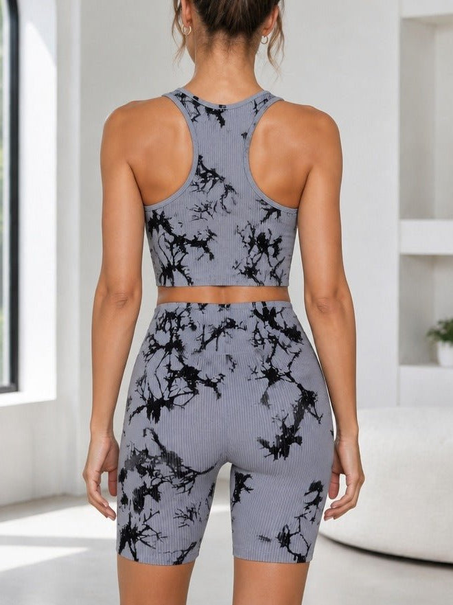Ladies Grey And Black Tie Dye Active Wear Set - StylePhase SA