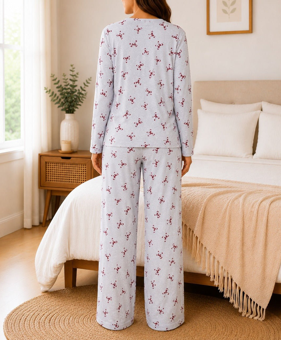 Ladies Grey And Brown Button Pyjama - StylePhase SA