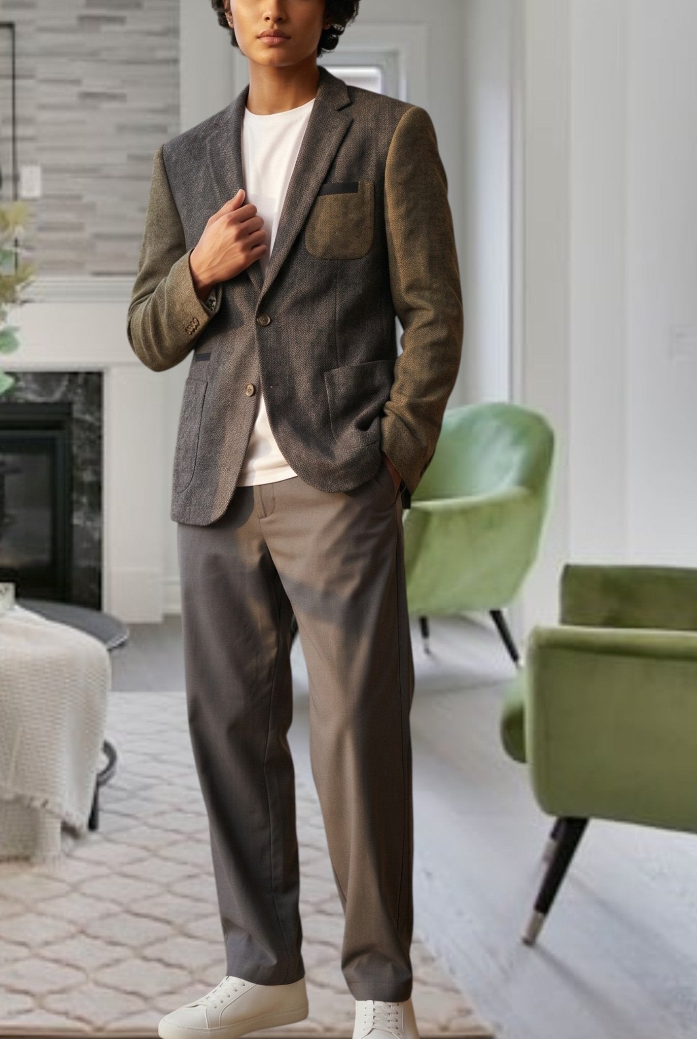 Ladies Grey And Brown Slim Fit Blazer Coat - StylePhase SA