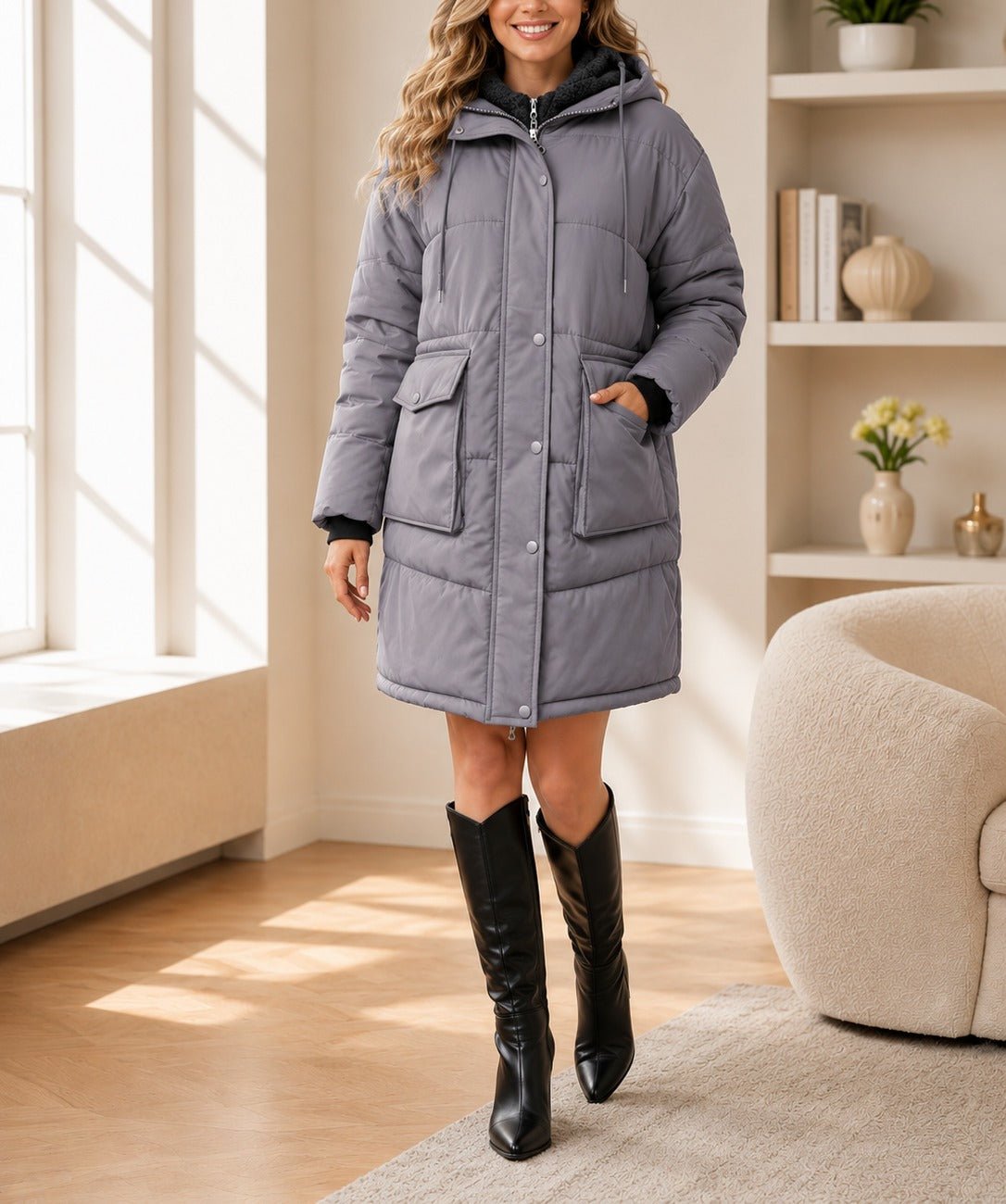 Ladies Grey Fleece Lined Hoody Jacket - StylePhase SA