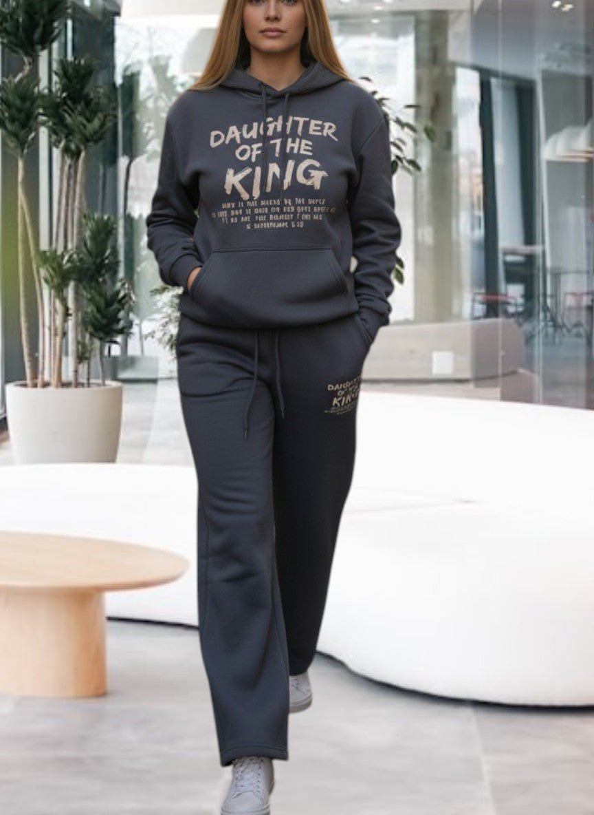 Ladies Grey Fleece Tracksuit Set - Daughter Of A King - StylePhase SA