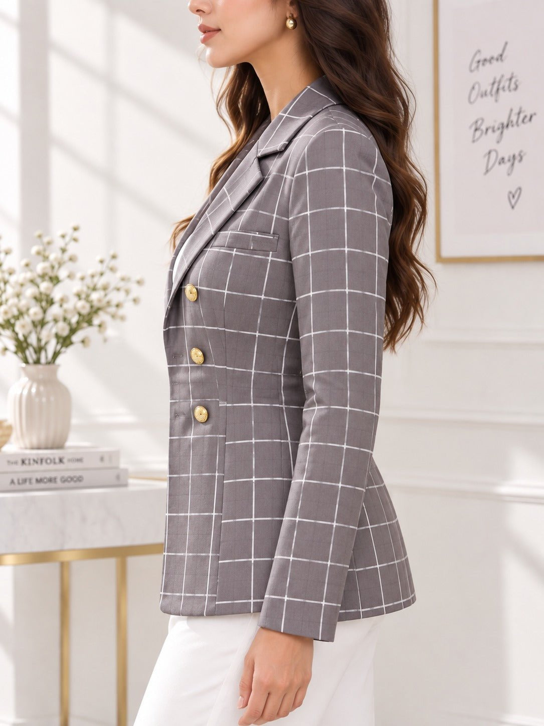 Ladies Grey Plaid Blazer - StylePhase SA