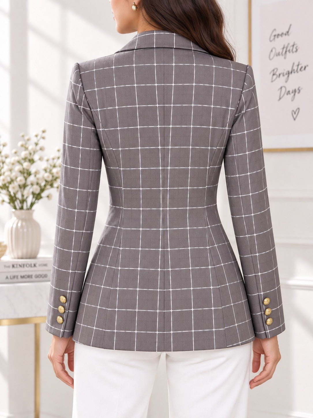 Ladies Grey Plaid Blazer - StylePhase SA