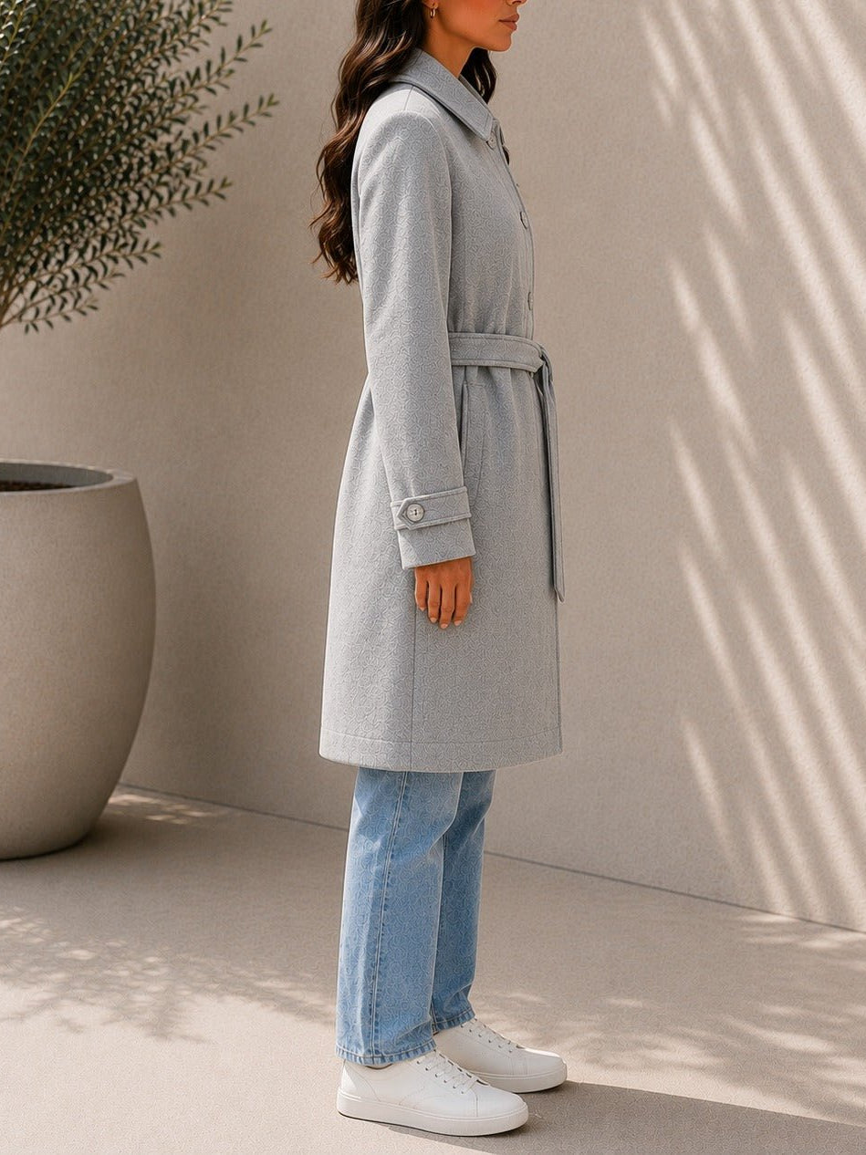 Ladies Grey Pleated Button Detail Melton Coat - StylePhase SA