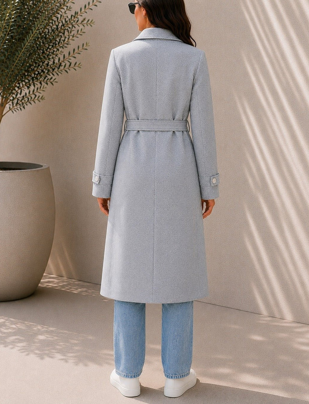 Ladies Grey Pleated Button Detail Melton Coat - StylePhase SA