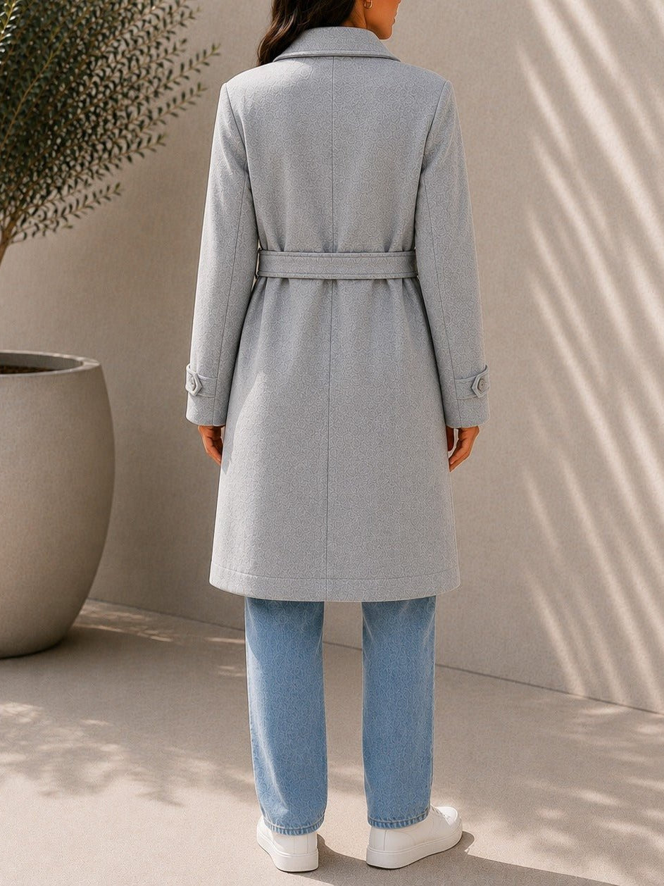 Ladies Grey Pleated Button Detail Melton Coat - StylePhase SA