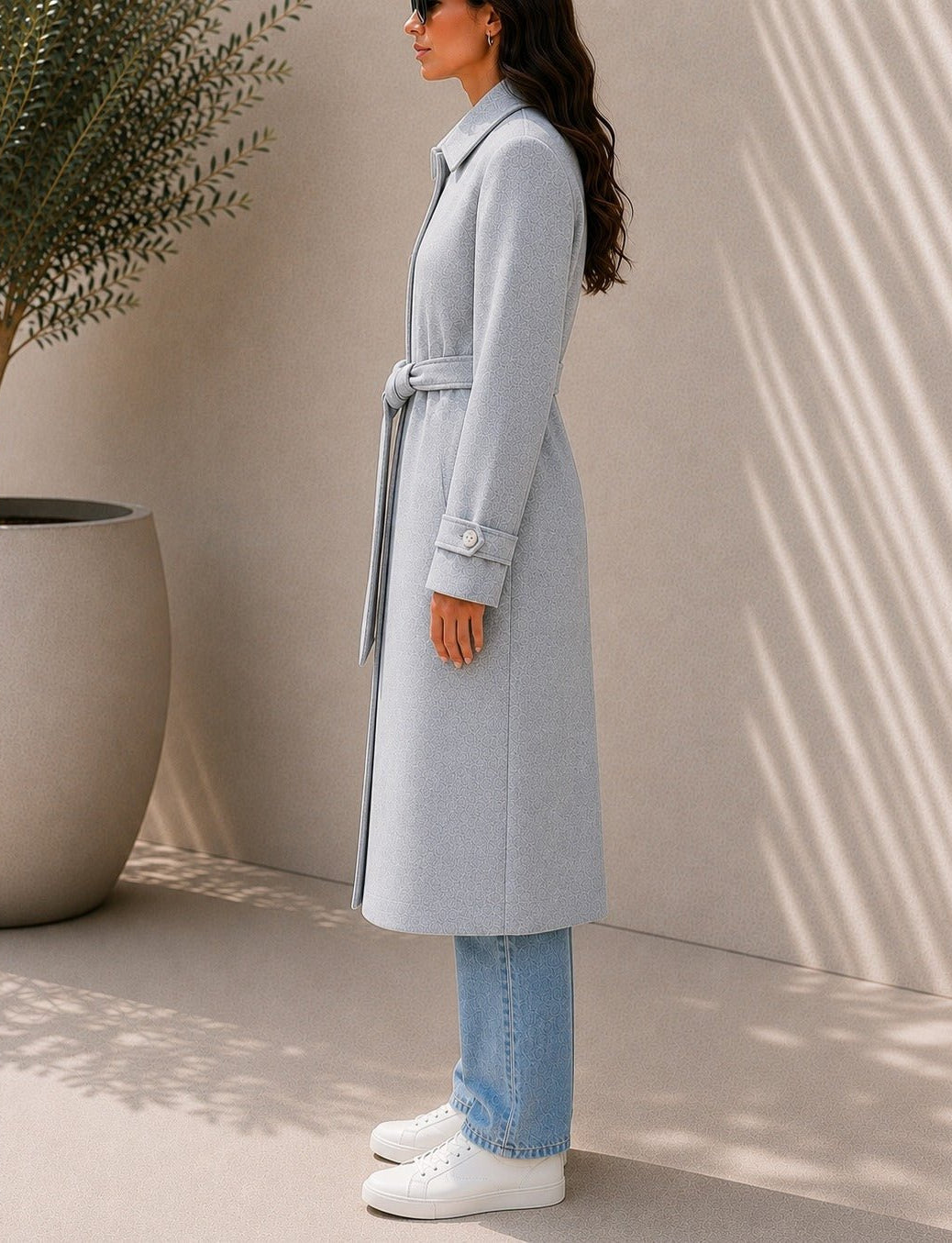 Ladies Grey Pleated Button Detail Melton Coat - StylePhase SA