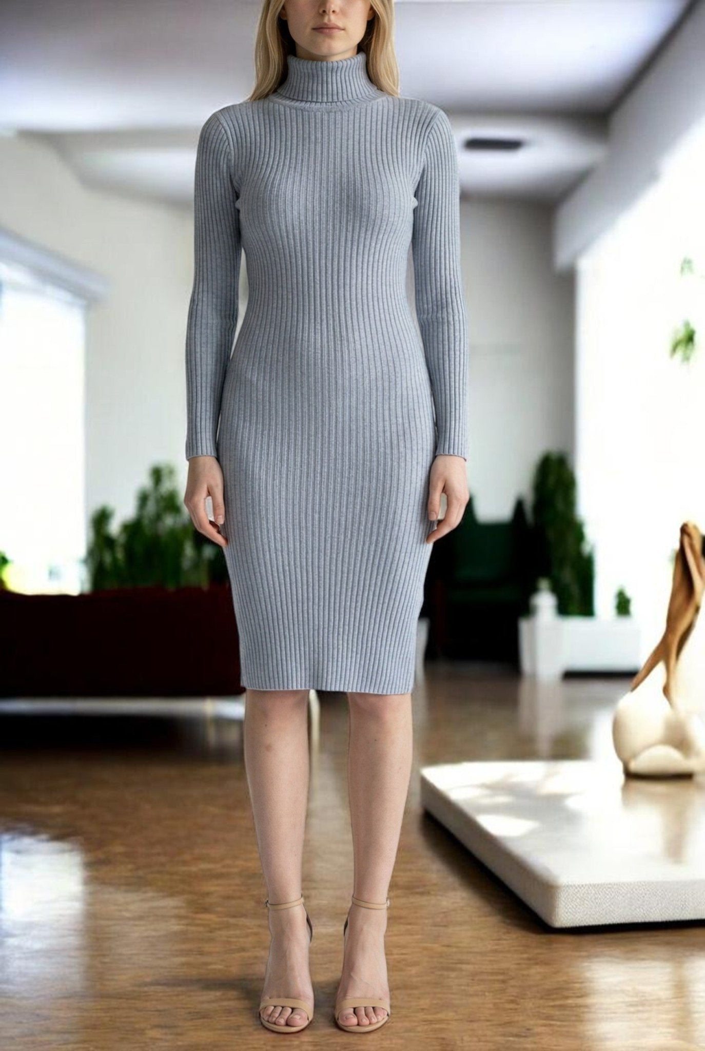 Ladies Grey Polo Neck Jersey Dress - StylePhase SA