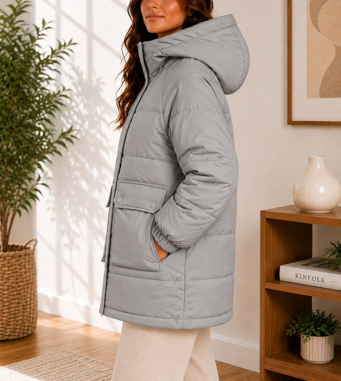 Ladies Grey Puffer Hoody jacket - StylePhase SA