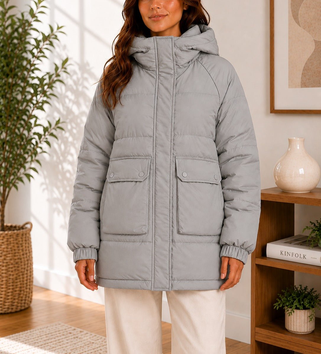 Ladies Grey Puffer Hoody jacket - StylePhase SA