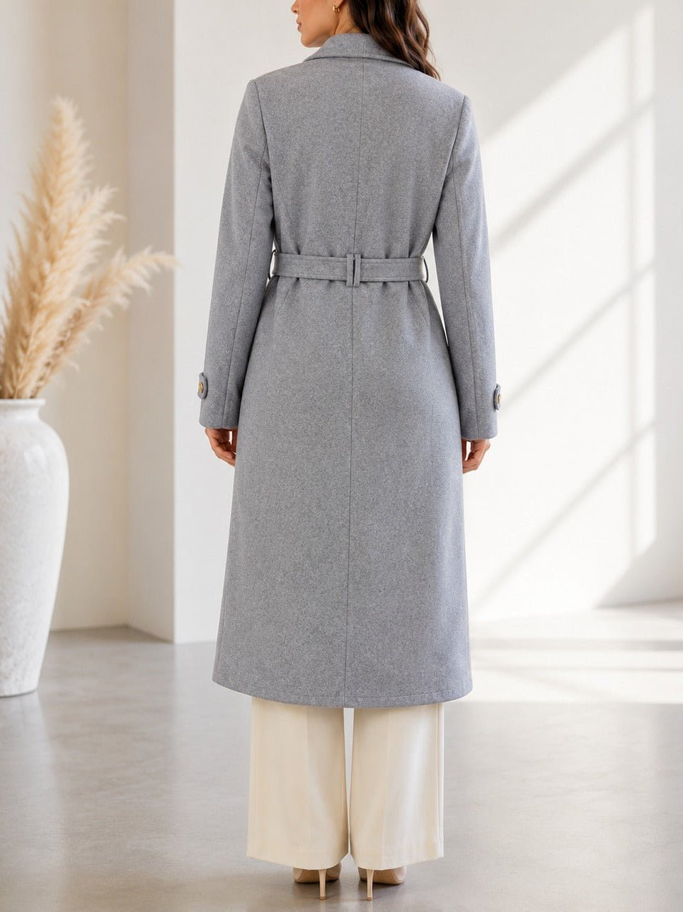 Ladies Grey Side Collar Melton Coat - StylePhase SA