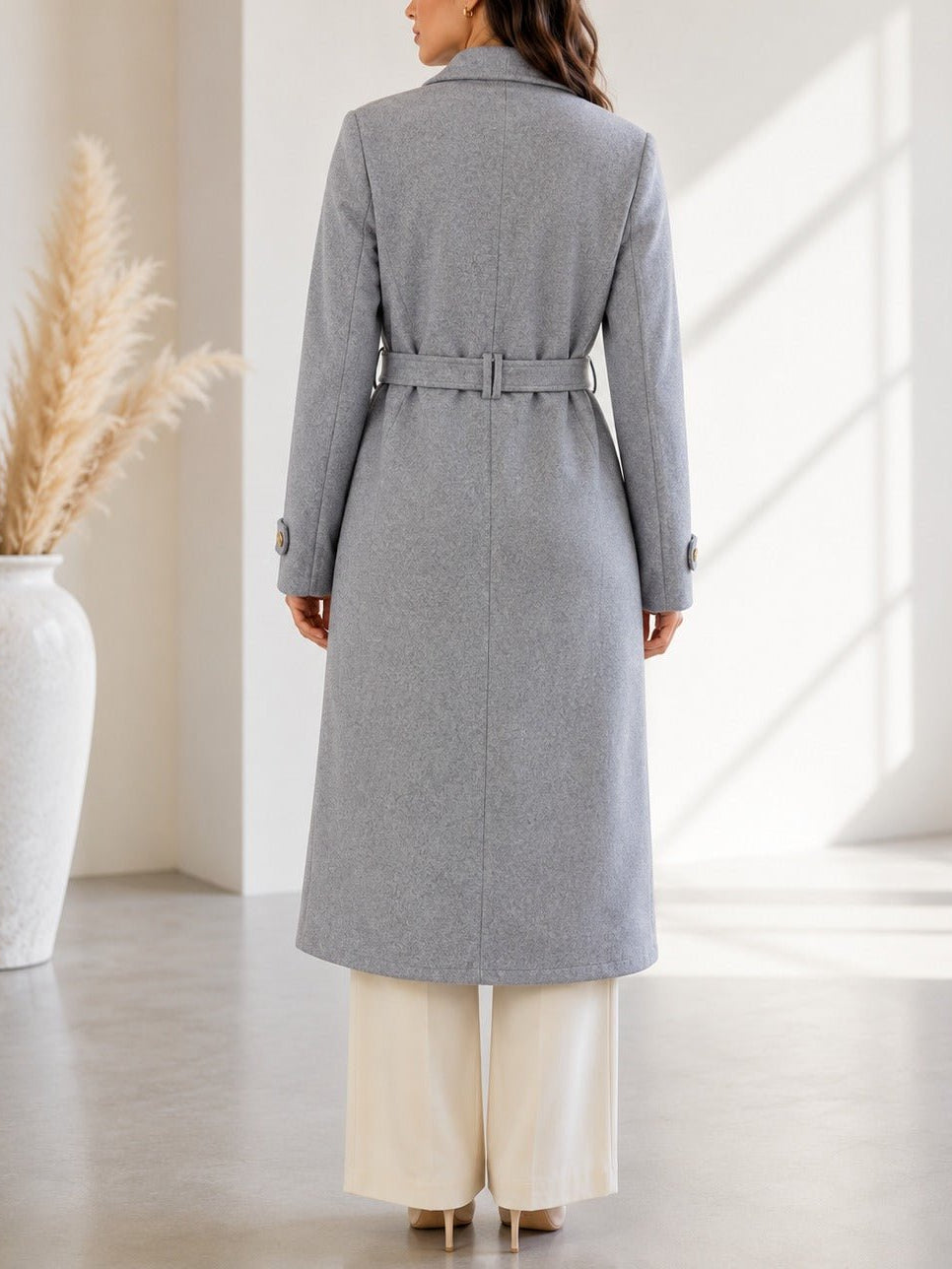 Ladies Grey Side Collar Melton Coat - StylePhase SA