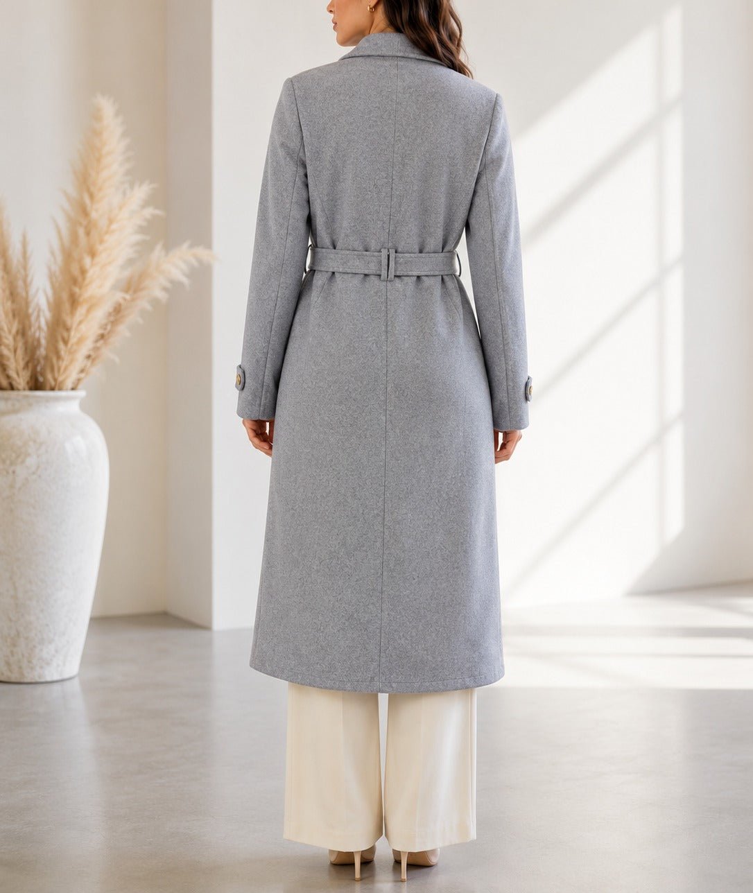 Ladies Grey Side Collar Melton Coat - StylePhase SA