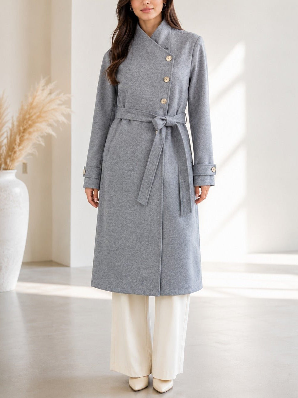 Ladies Grey Side Collar Melton Coat - StylePhase SA