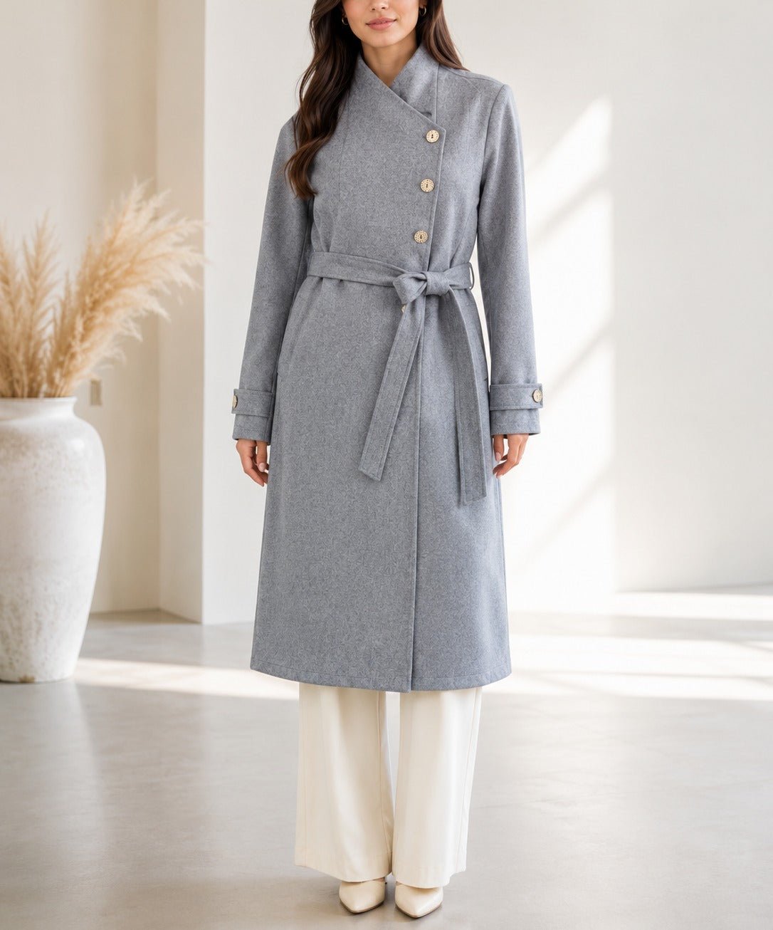 Ladies Grey Side Collar Melton Coat - StylePhase SA
