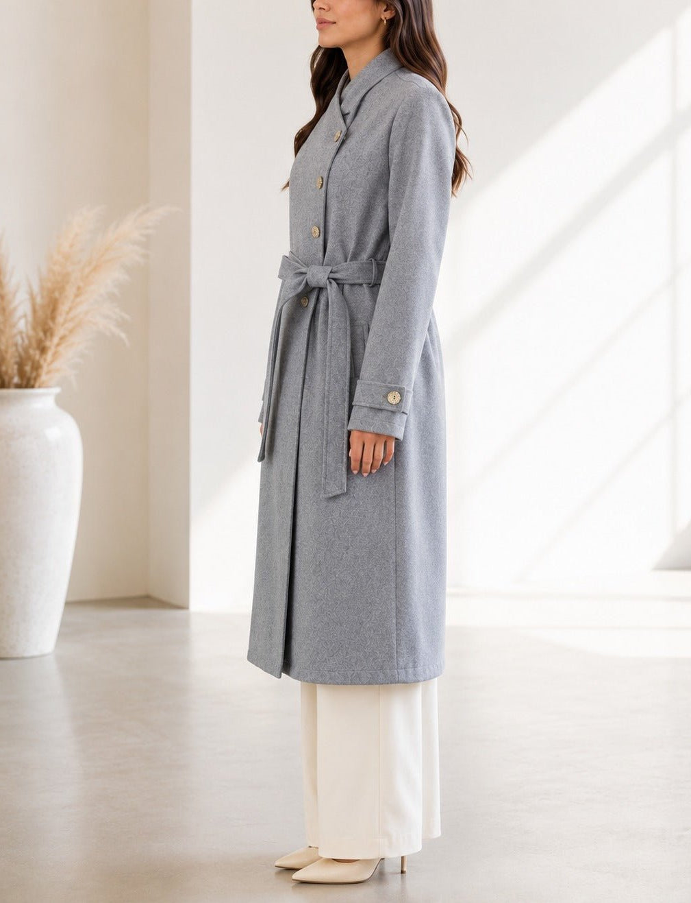 Ladies Grey Side Collar Melton Coat - StylePhase SA