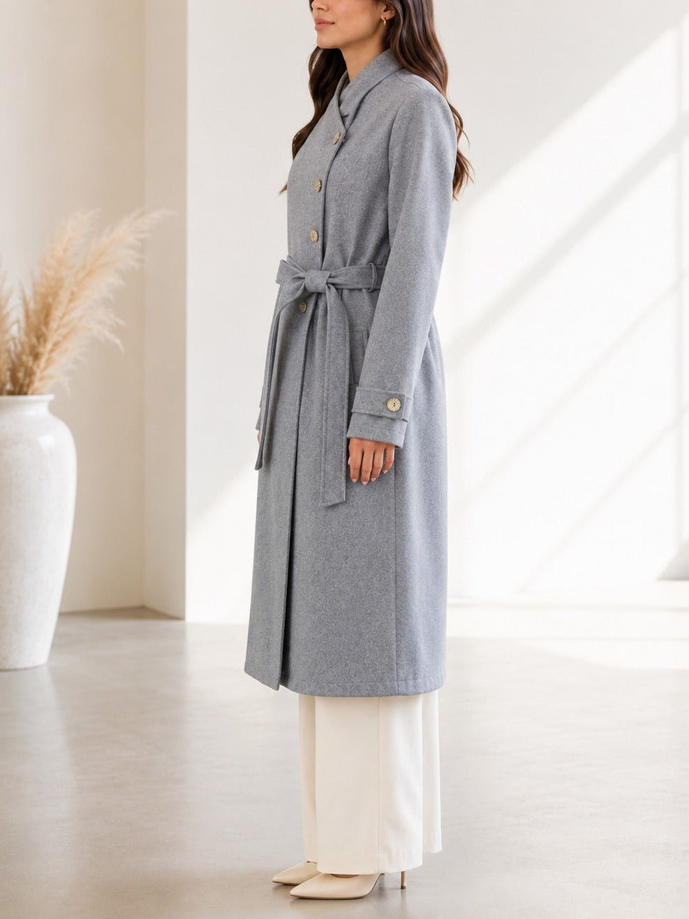 Ladies Grey Side Collar Melton Coat - StylePhase SA